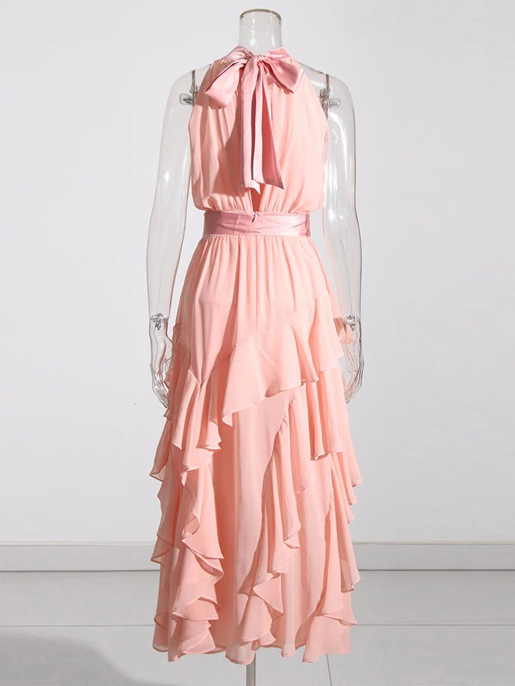 Robe Weitese trapèze fendue pour femme, col montant, sans manches, tenue de bal tendance